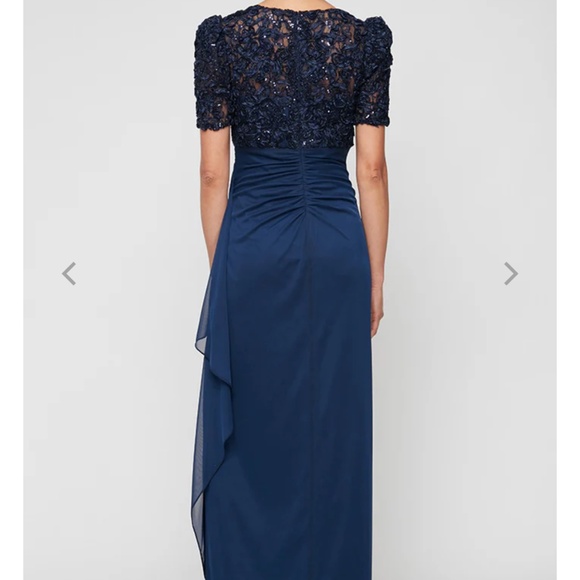 Alex Evenings Long Empire Waist Dress Soutache Bodice Cascade Ruffle Skirt 10 - Picture 2 of 15